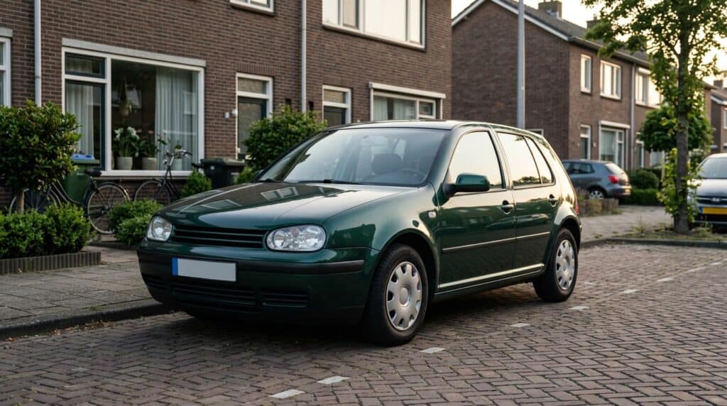 Goed onderhouden oudere auto op een oprit