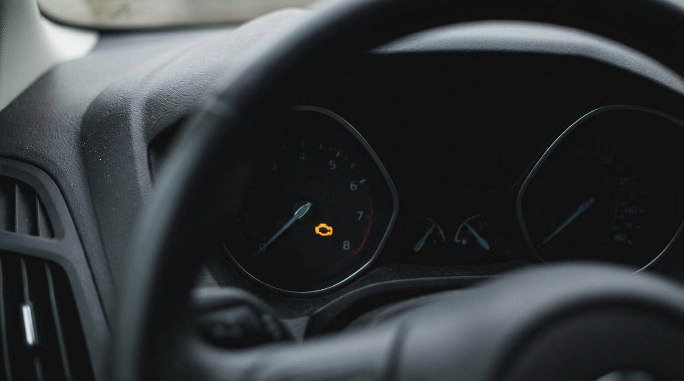 Brandend motorstoringslampje op het dashboard