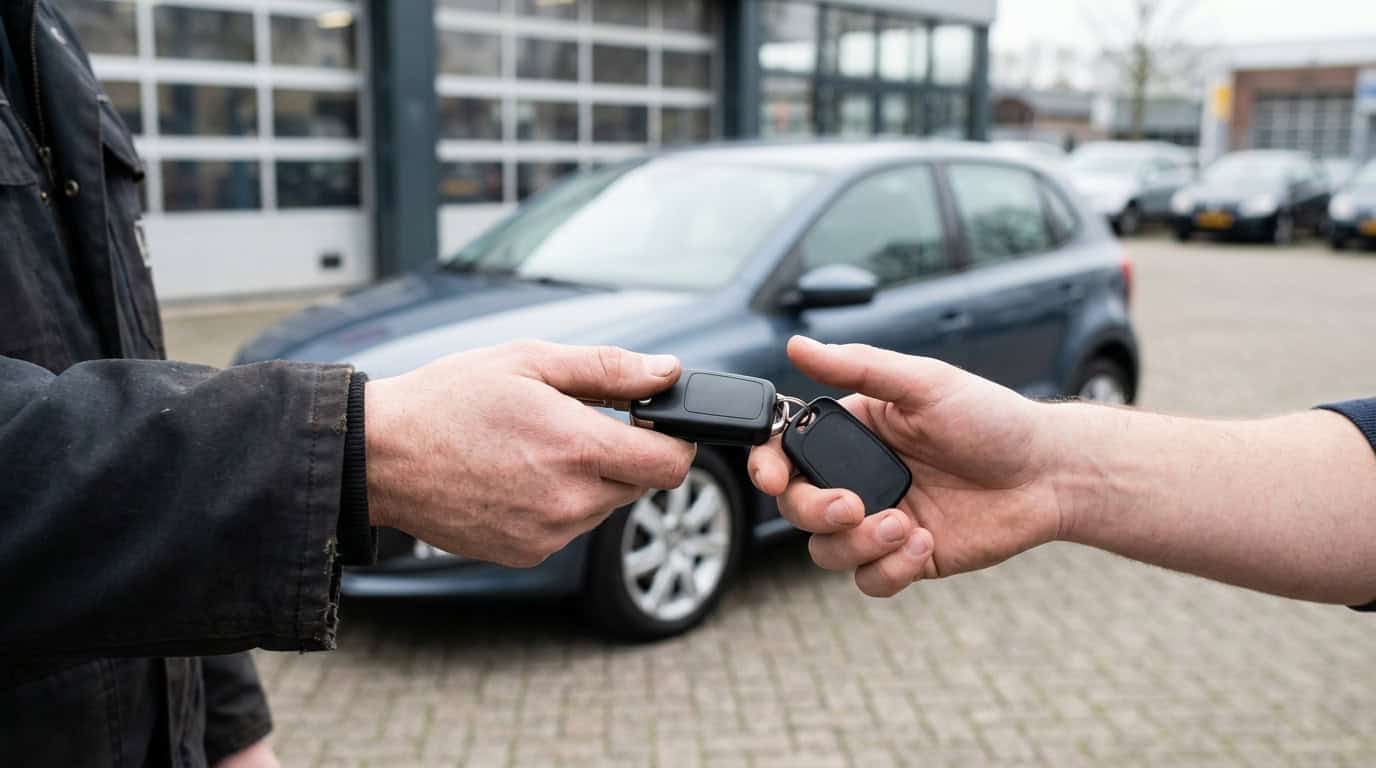 Autosleutel wordt overhandigd bij de aankoop van een occasion