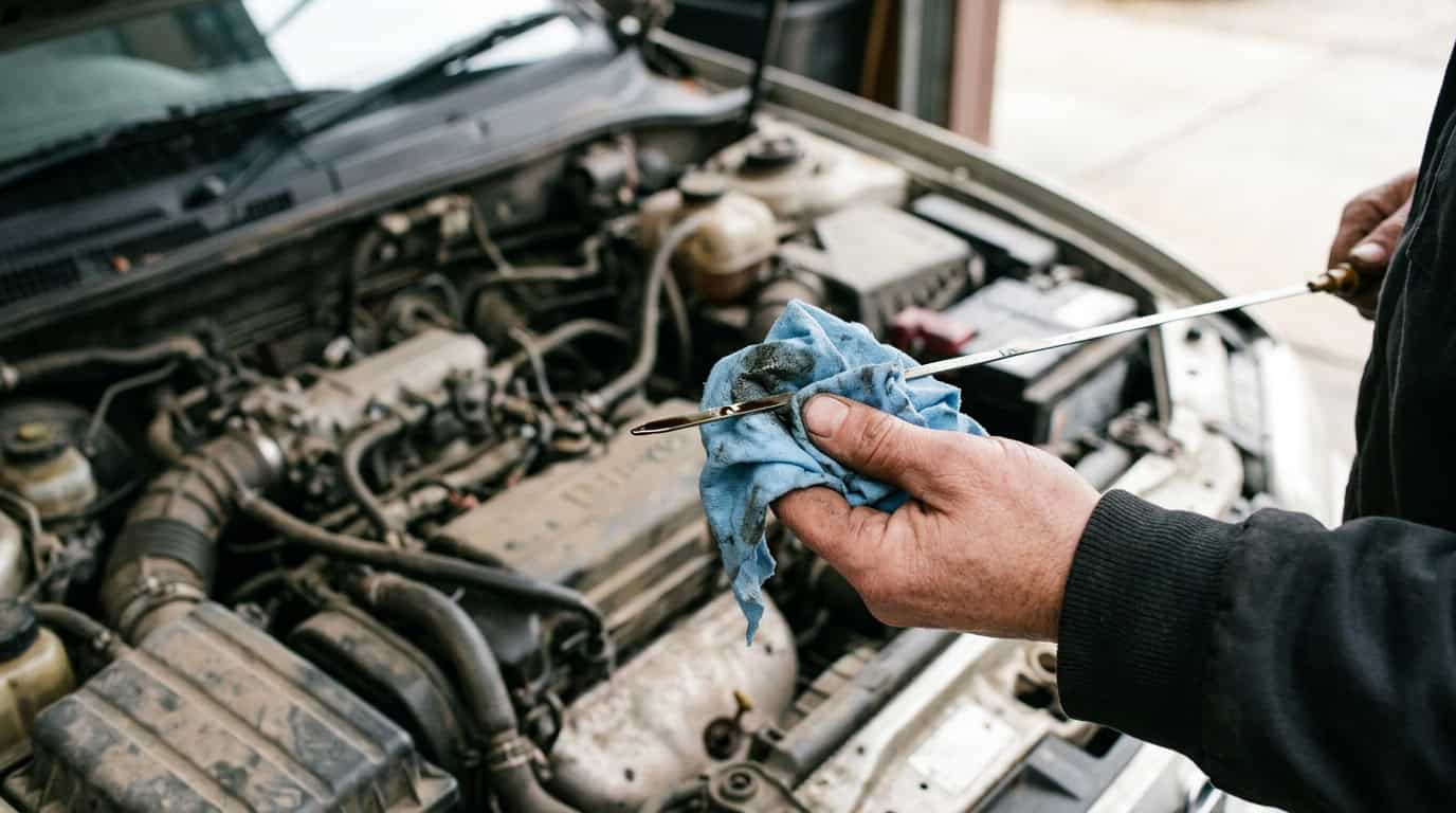 Oliepeil controleren met de peilstok